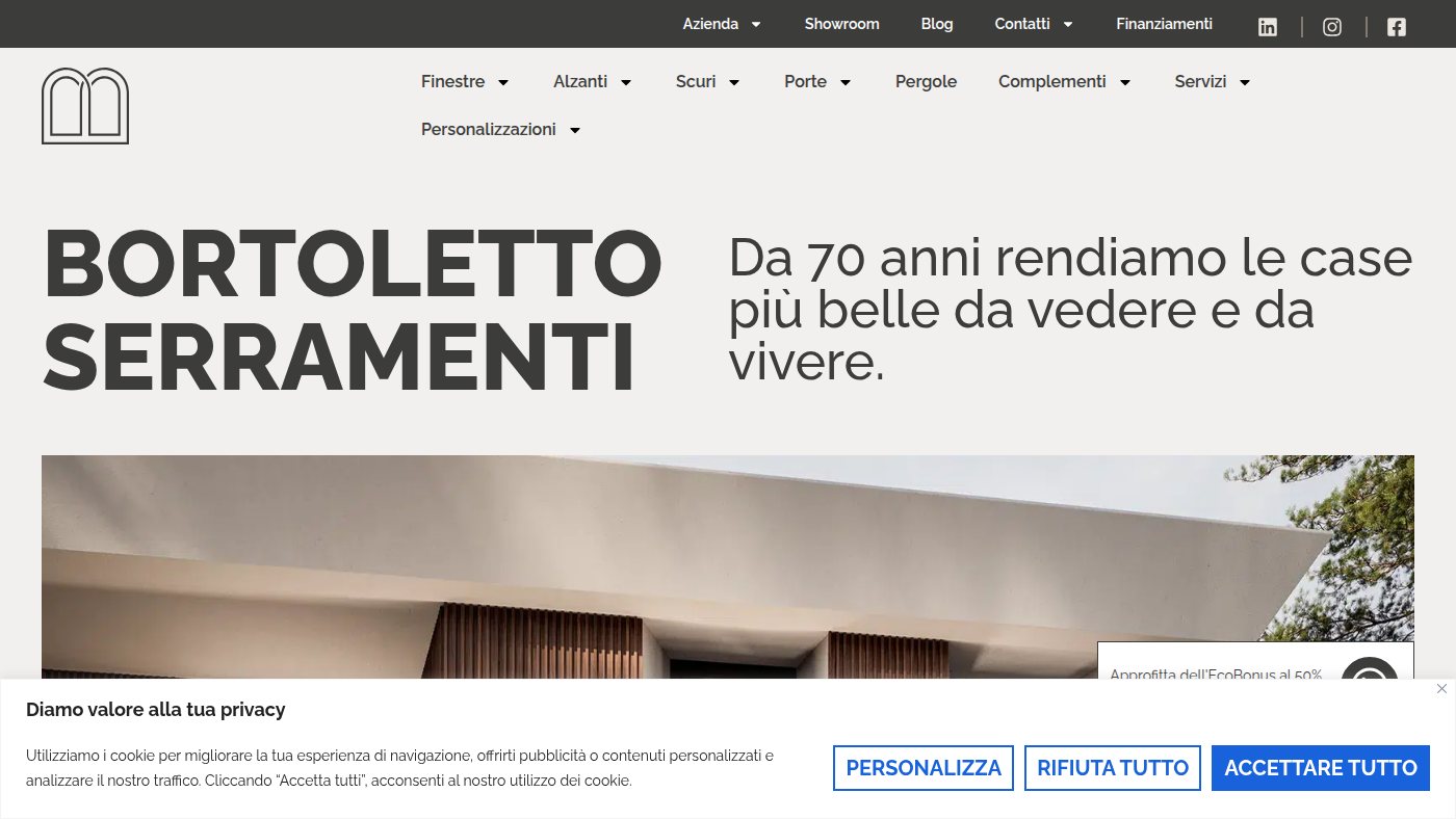 The home page of bortolettoserramenti.com