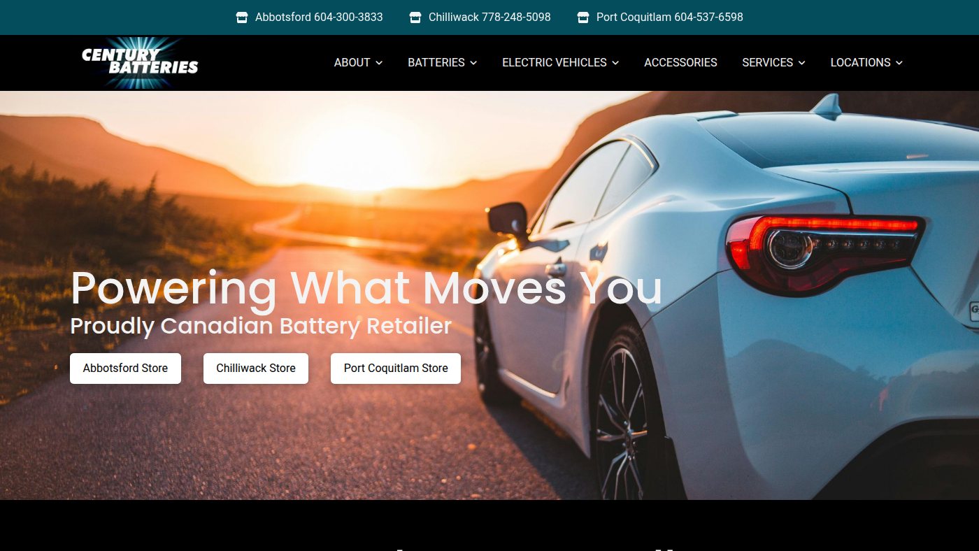 The home page of centurybatteries.ca