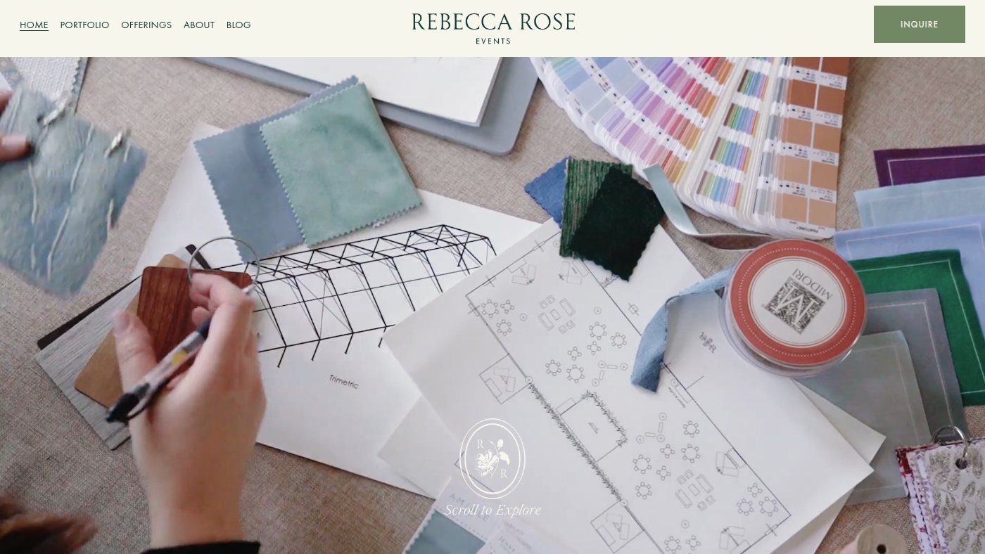 The home page of rebeccaroseevents.com