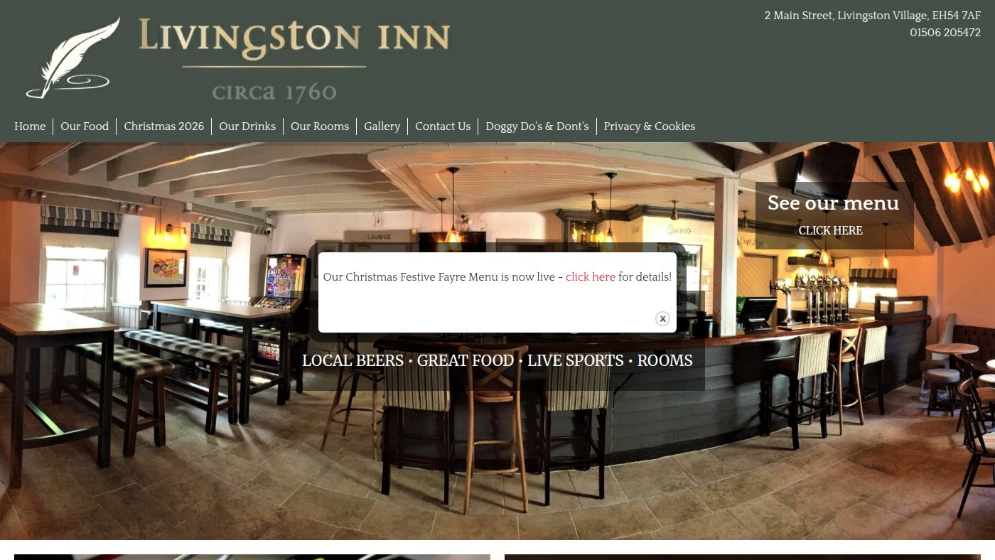 The home page of thelivingstoninn.co.uk
