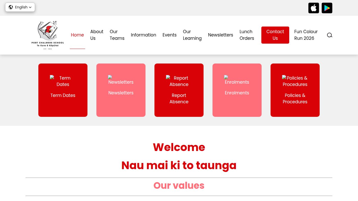 The home page of portchalmers.school.nz