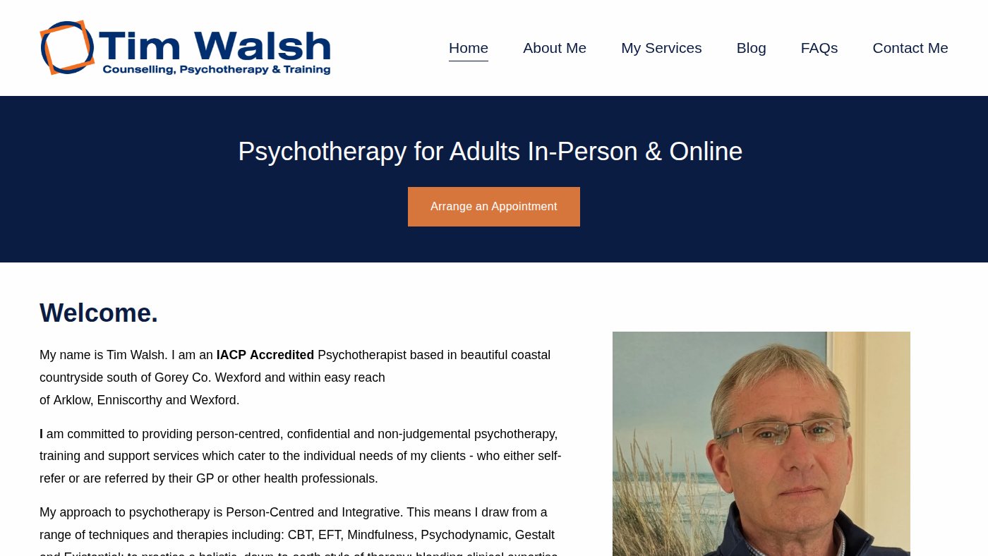The home page of timwalshcounselling.ie