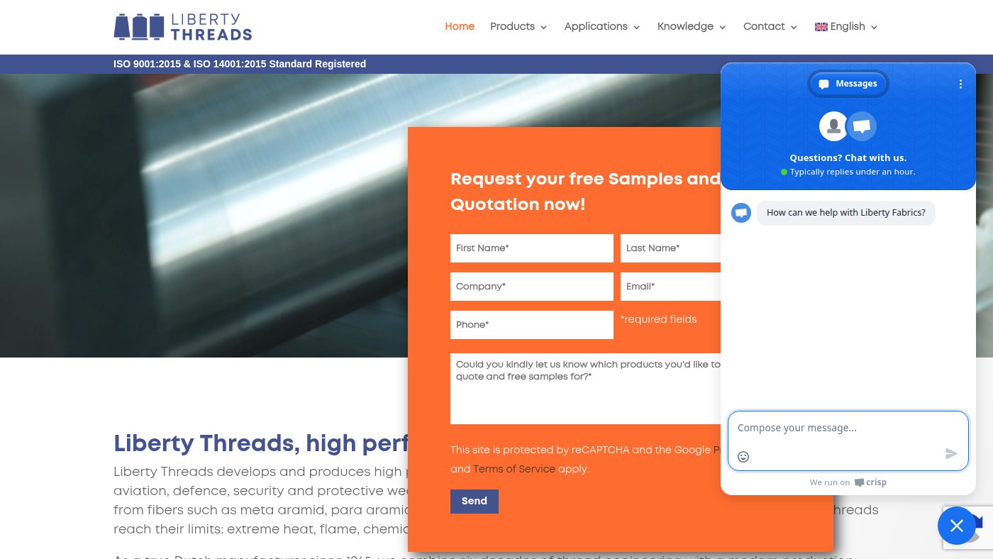 The home page of liberty-fabrics.nl