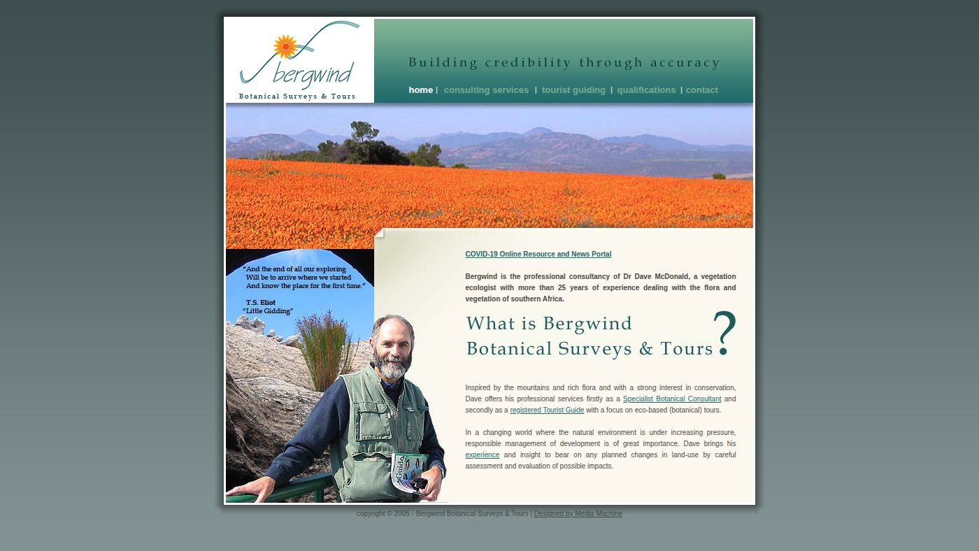 The home page of bergwind.co.za