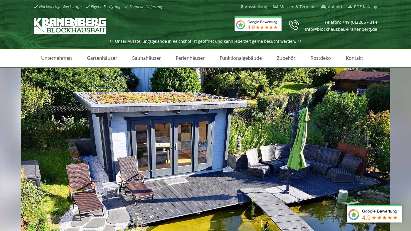The home page of blockhausbau-kranenberg.de