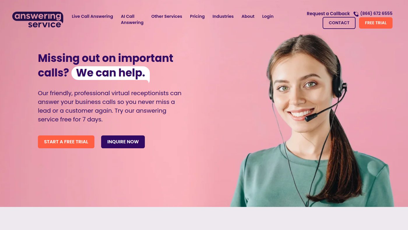 The home page of answeringservice.com
