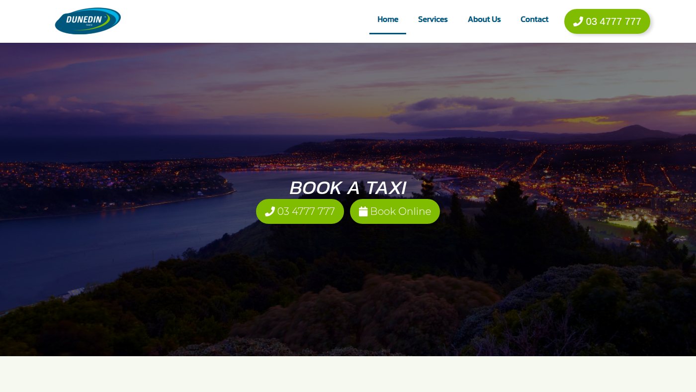 The home page of dunedintaxis.co.nz