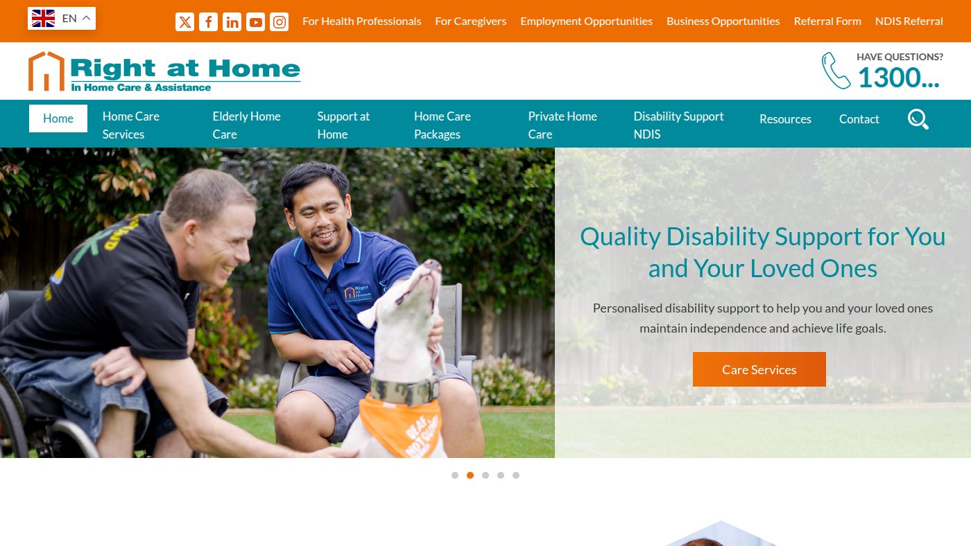 The home page of rightathome.com.au