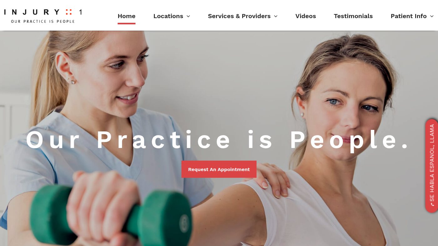 The home page of injury1clinics.com