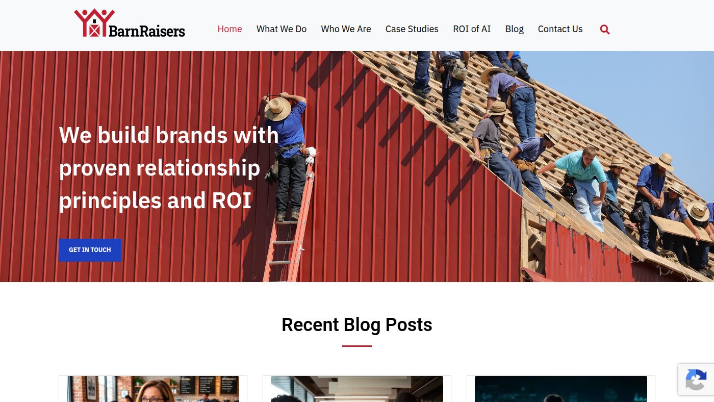 The home page of barnraisersllc.com