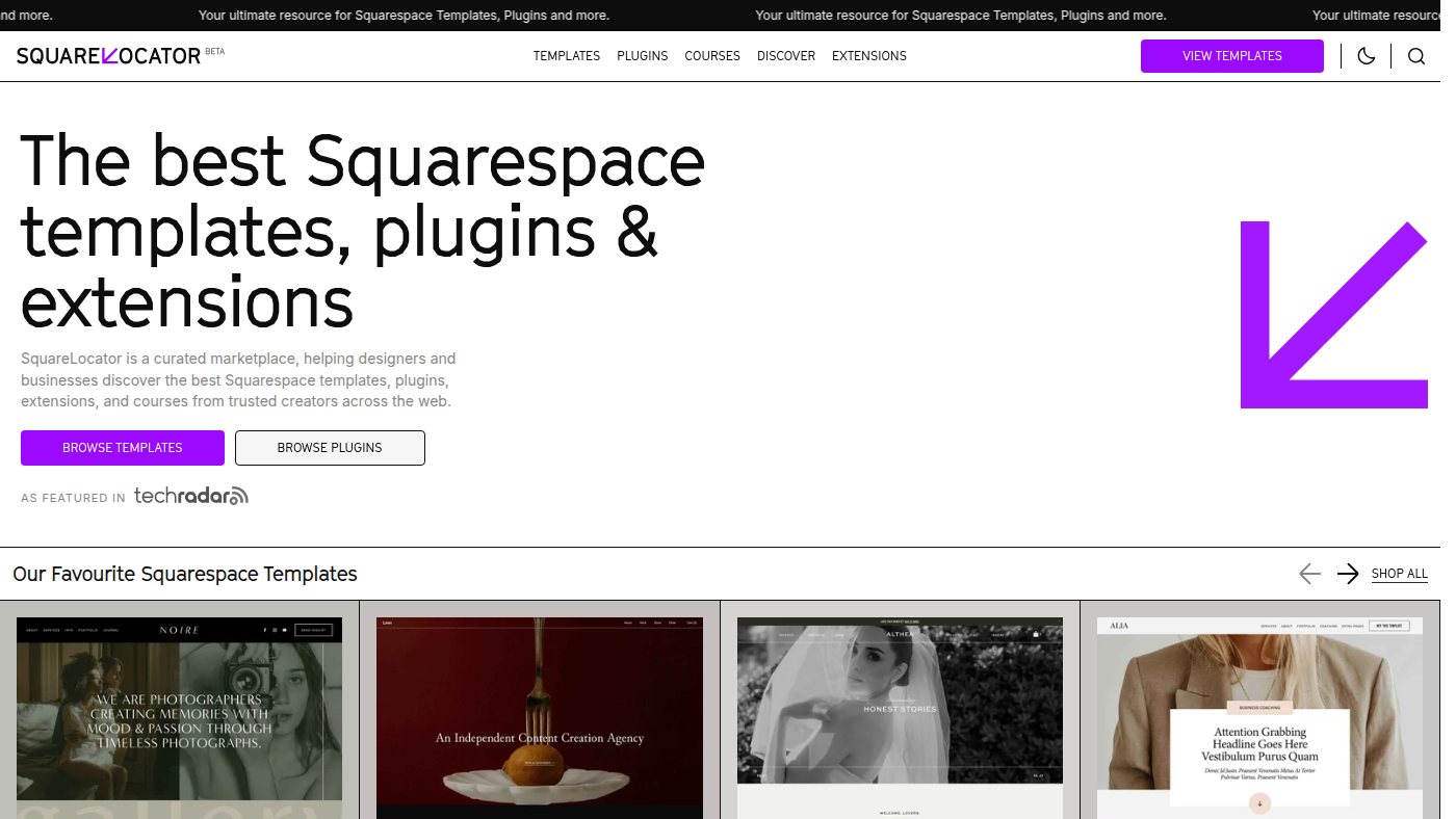 The home page of squarelocator.com
