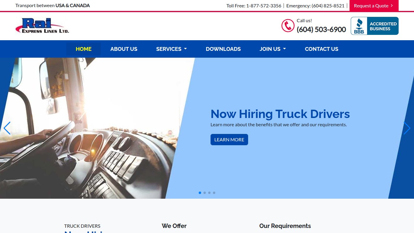 The home page of raiexpresslines.com
