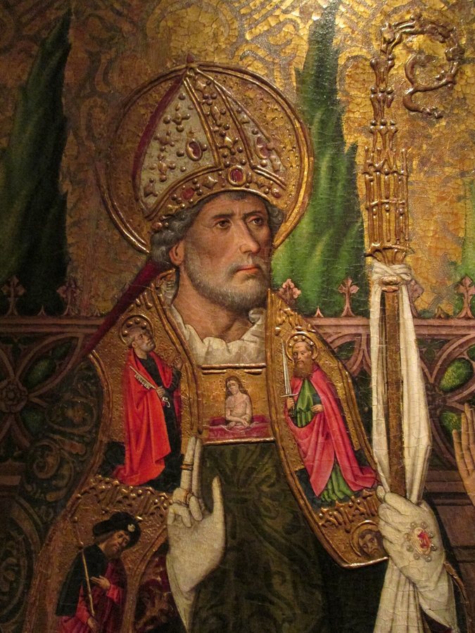 Painting of Augustine (1458) by Tomás Giner, tempera on panel, Diocesan Museum of Zaragoza, Aragon, Spain