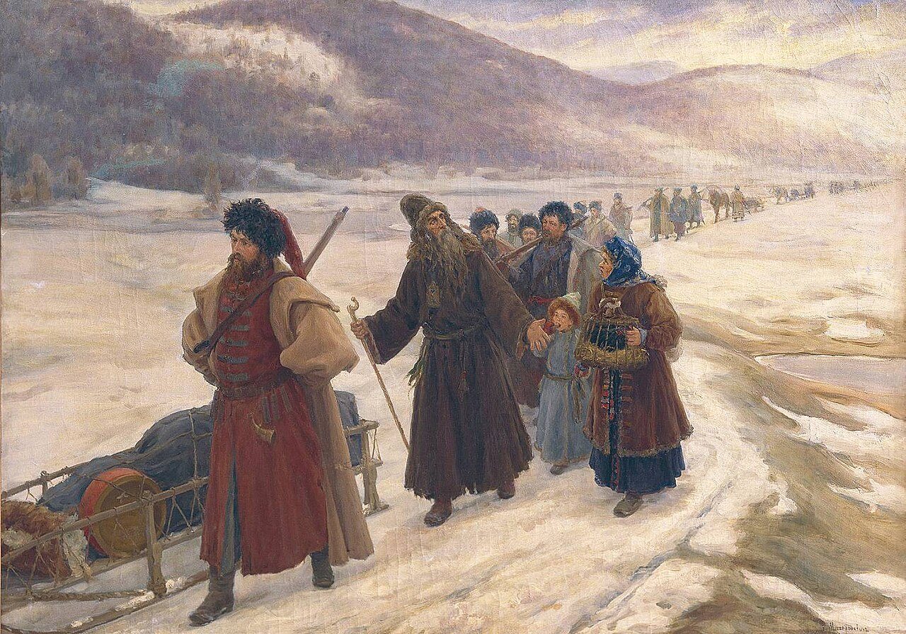 Una representación del exilio de Avvakum en Siberia, pintada por Sergey Miloradovich en 1898