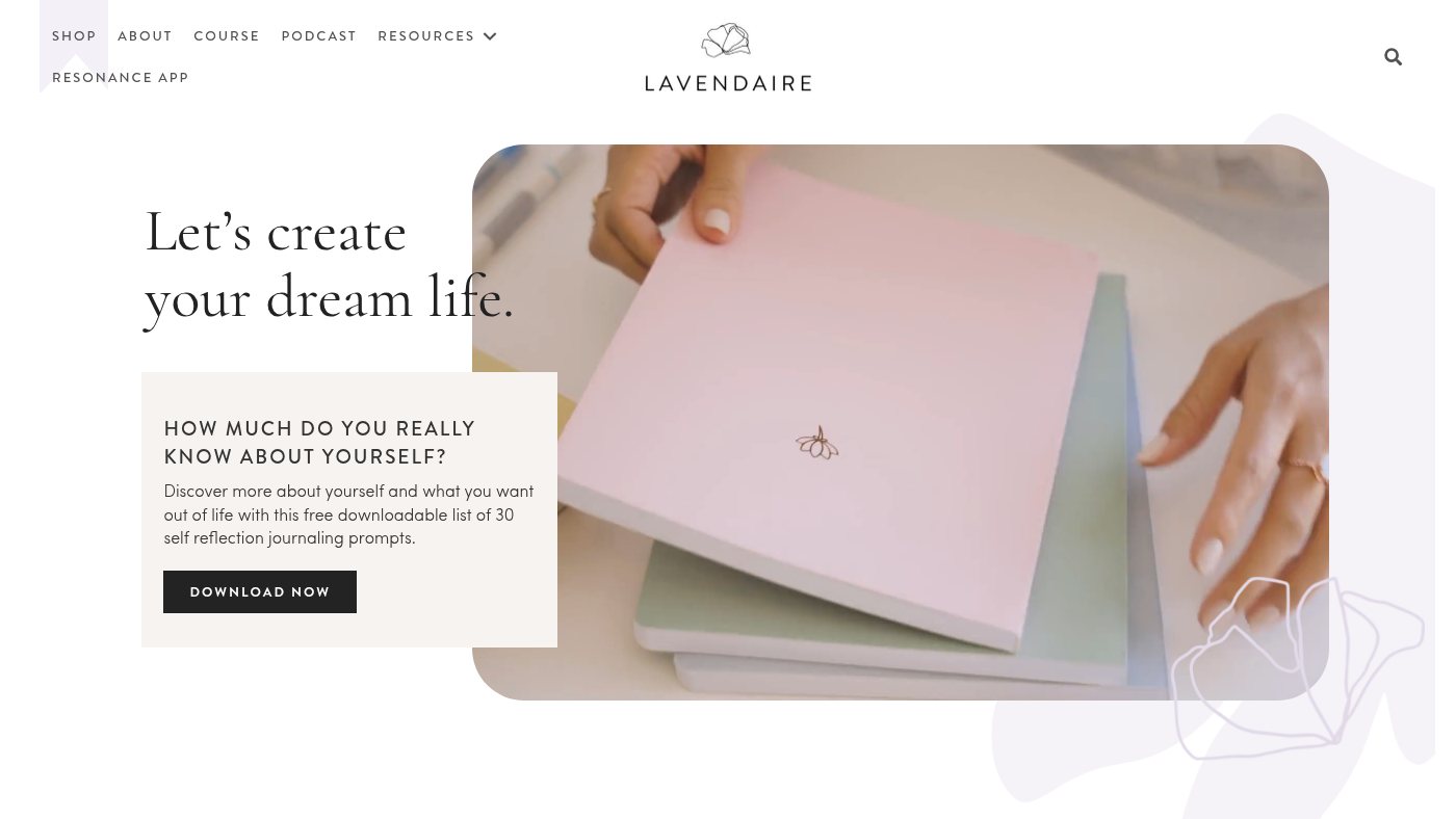The home page of lavendaire.com