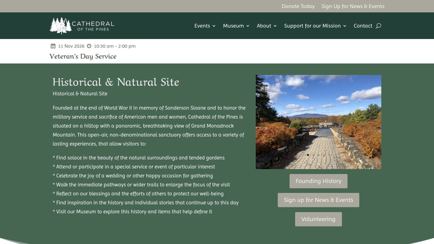 The home page of cathedralofthepines.org