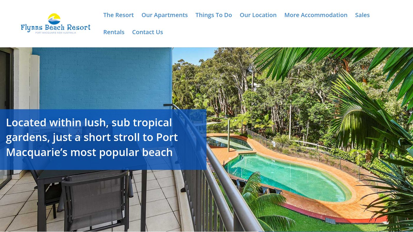 The home page of flynnsbeachresort.com.au