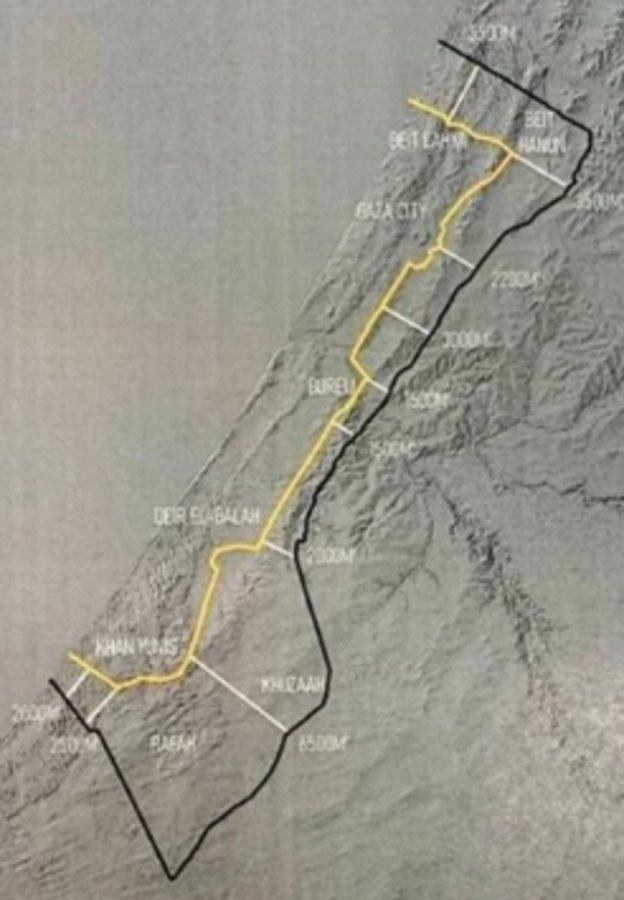 Gaza peace plan phase one withdrawal line shown in yellow, known as the Yellow Line