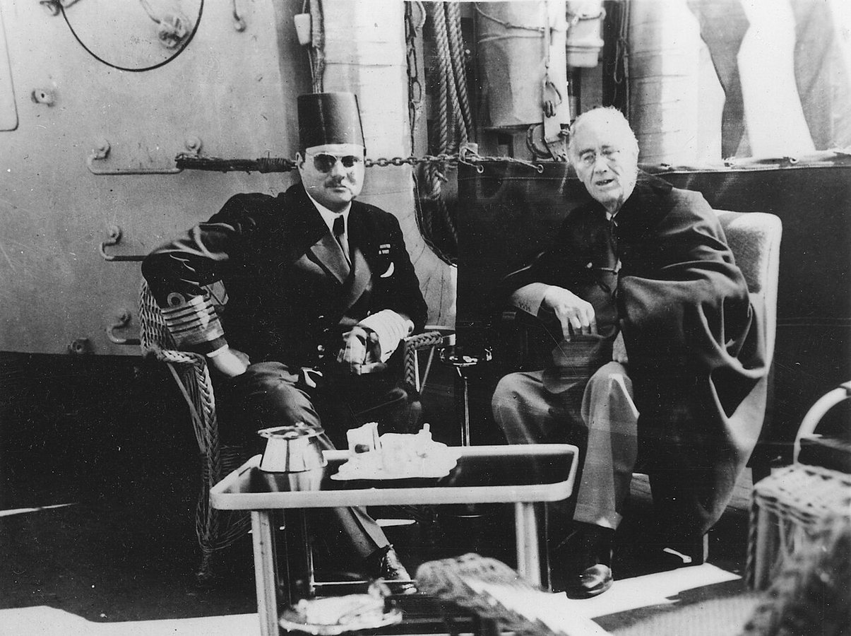 Franklin D. Roosevelt and King Farouk of Egypt at Great Bitter Lake, Egypt