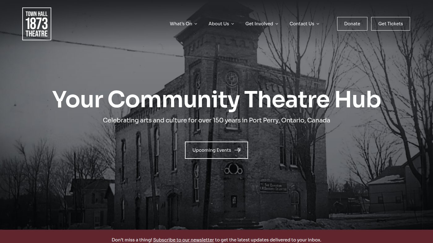 The home page of townhalltheatre.ca