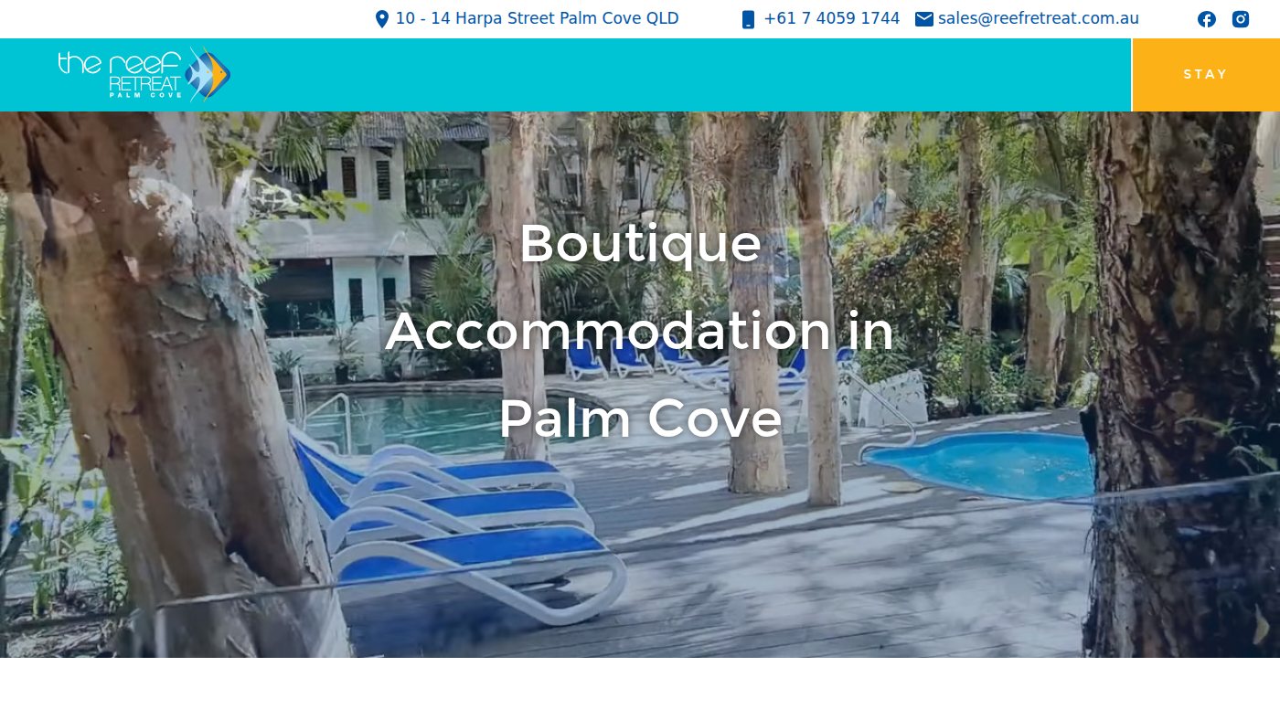 The home page of reefretreat.com.au