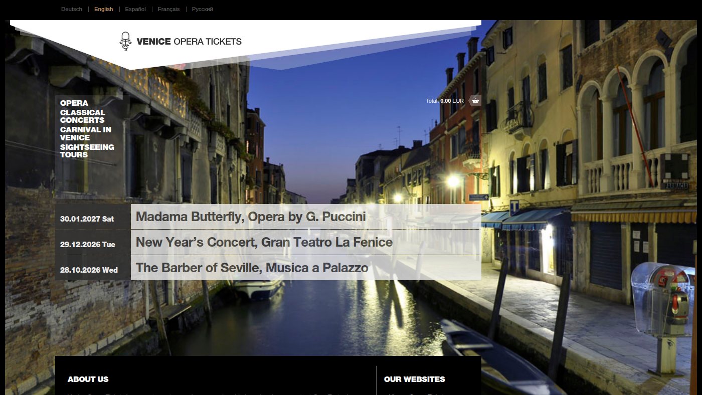 The home page of veniceoperatickets.com