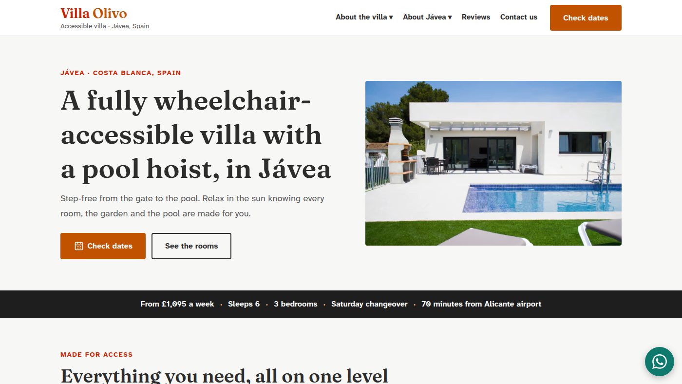The home page of wheelchairvillaspain.co.uk