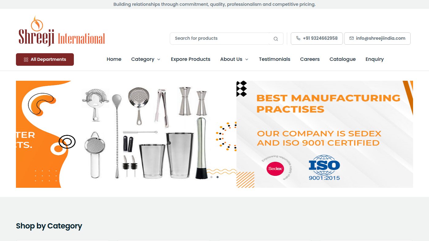 The home page of shreejiindia.com
