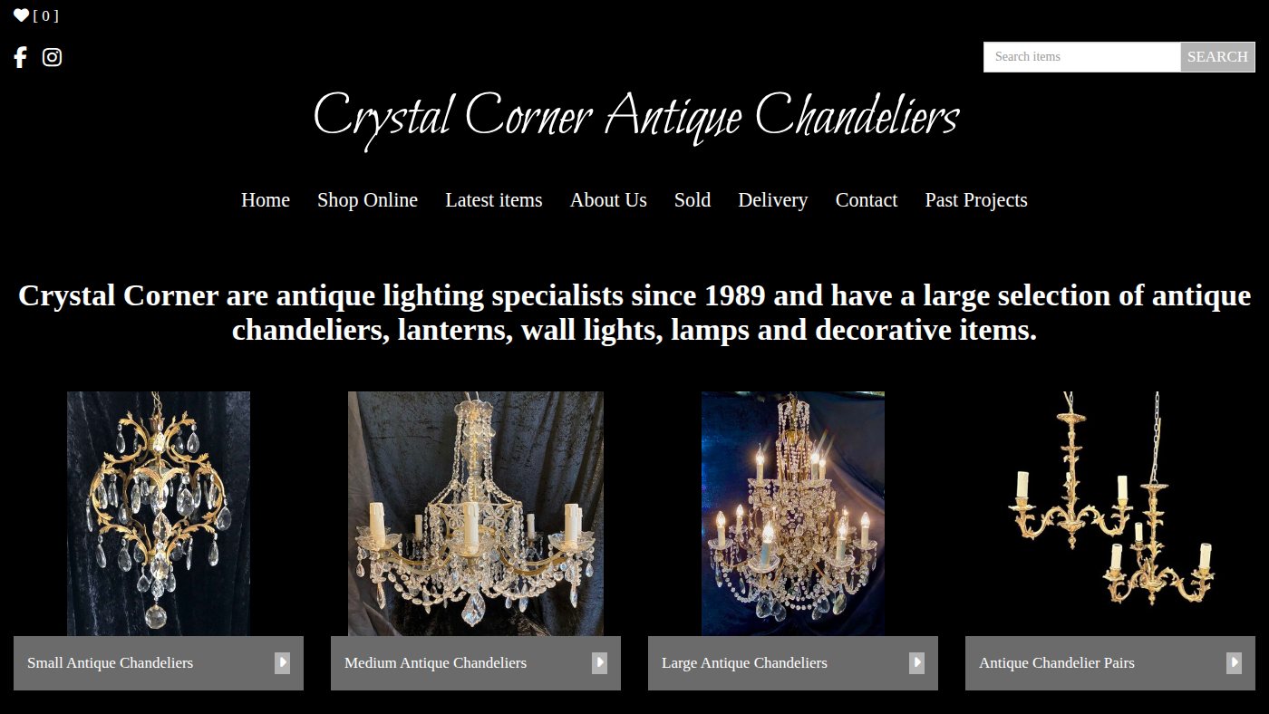 The home page of crystal-corner.co.uk
