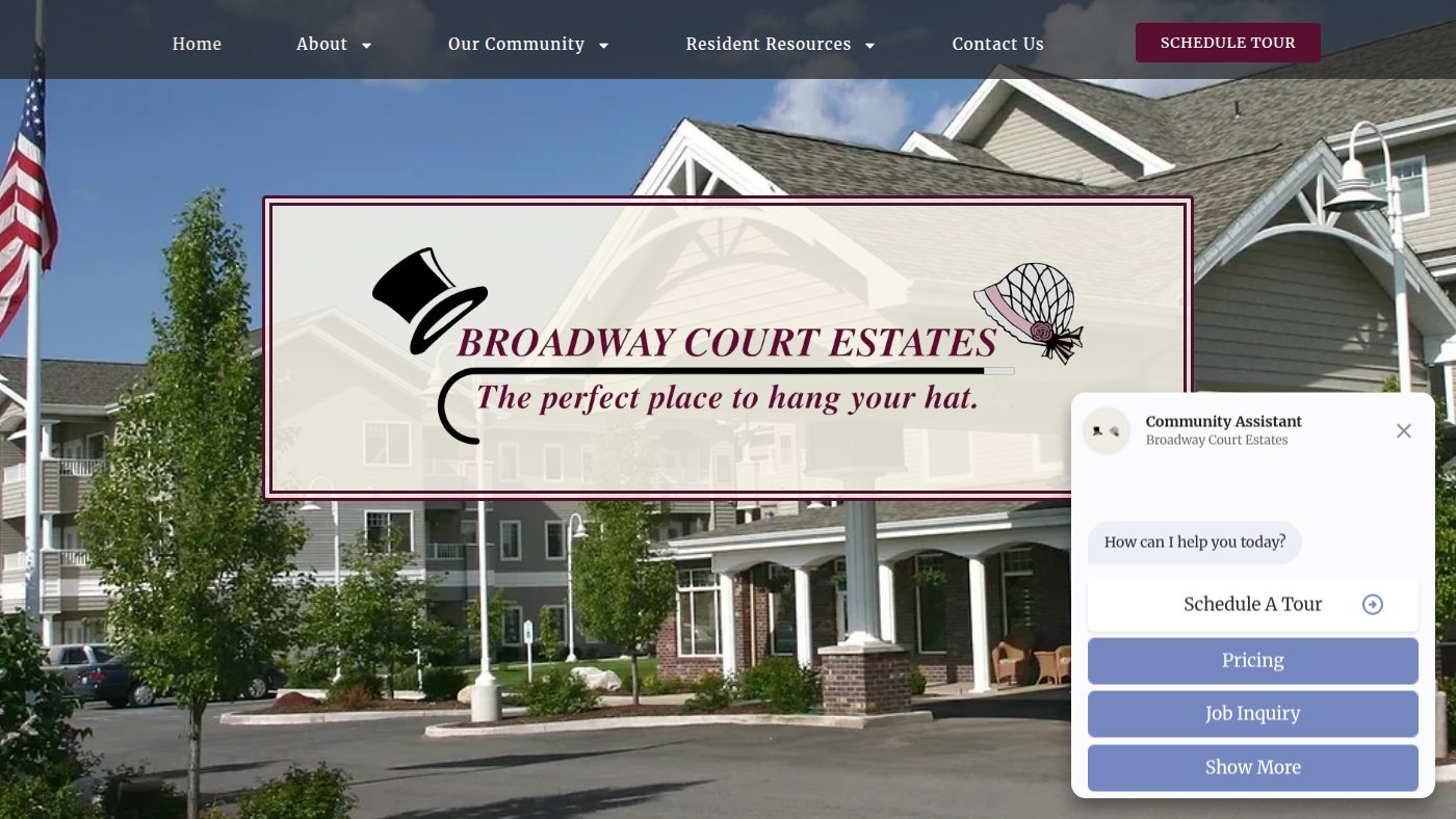 The home page of broadwaycourtestates.com