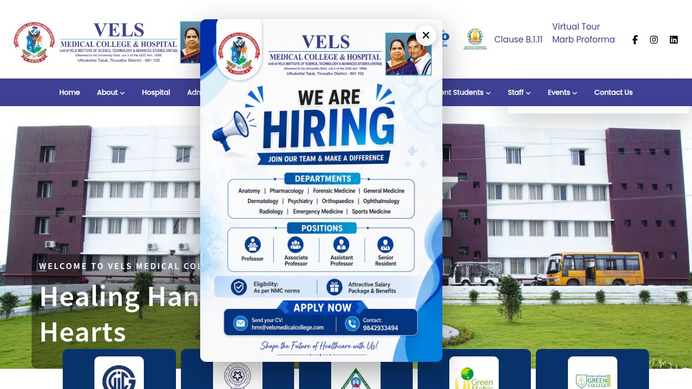 The home page of velsmedicalcollege.com