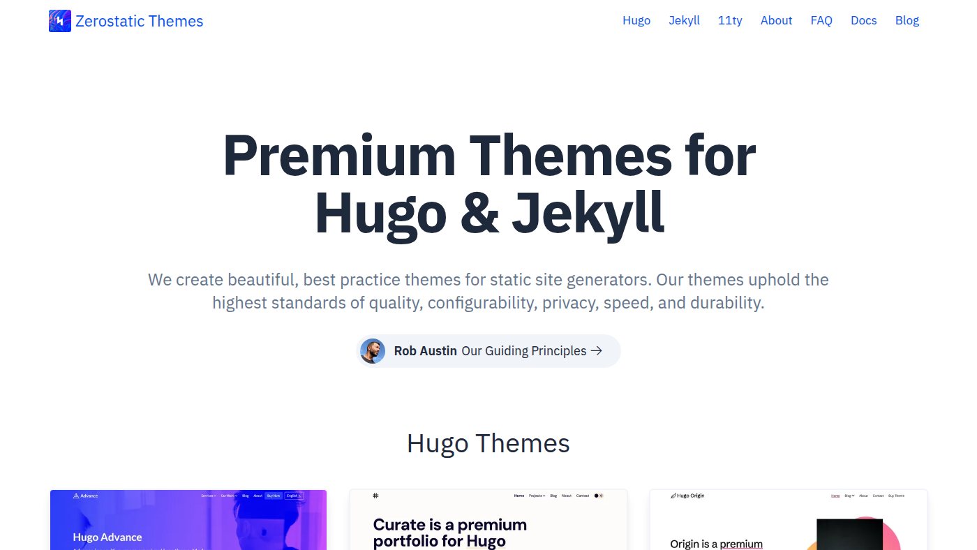 The home page of zerostatic.io
