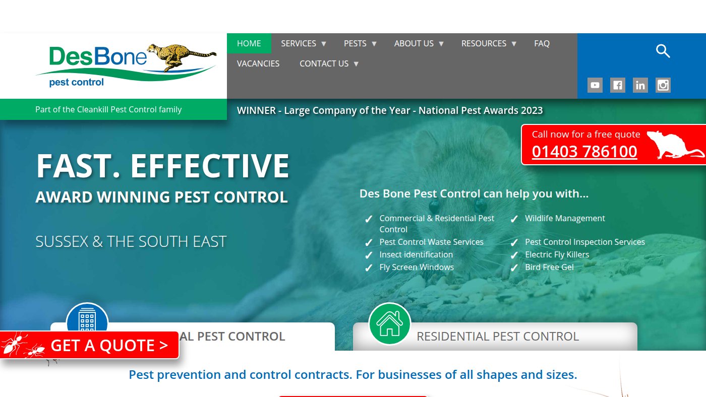 The home page of desbone.co.uk