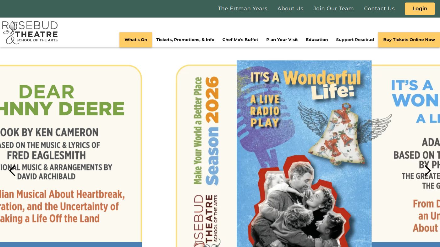 The home page of rosebudtheatre.com