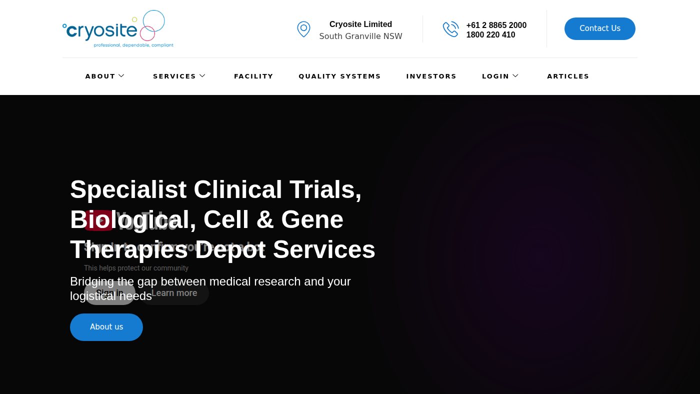 The home page of cryosite.com