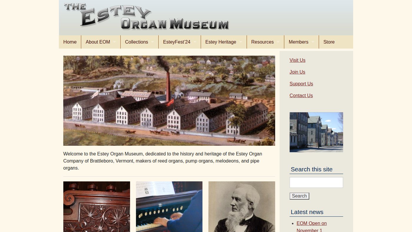 The home page of esteyorganmuseum.org