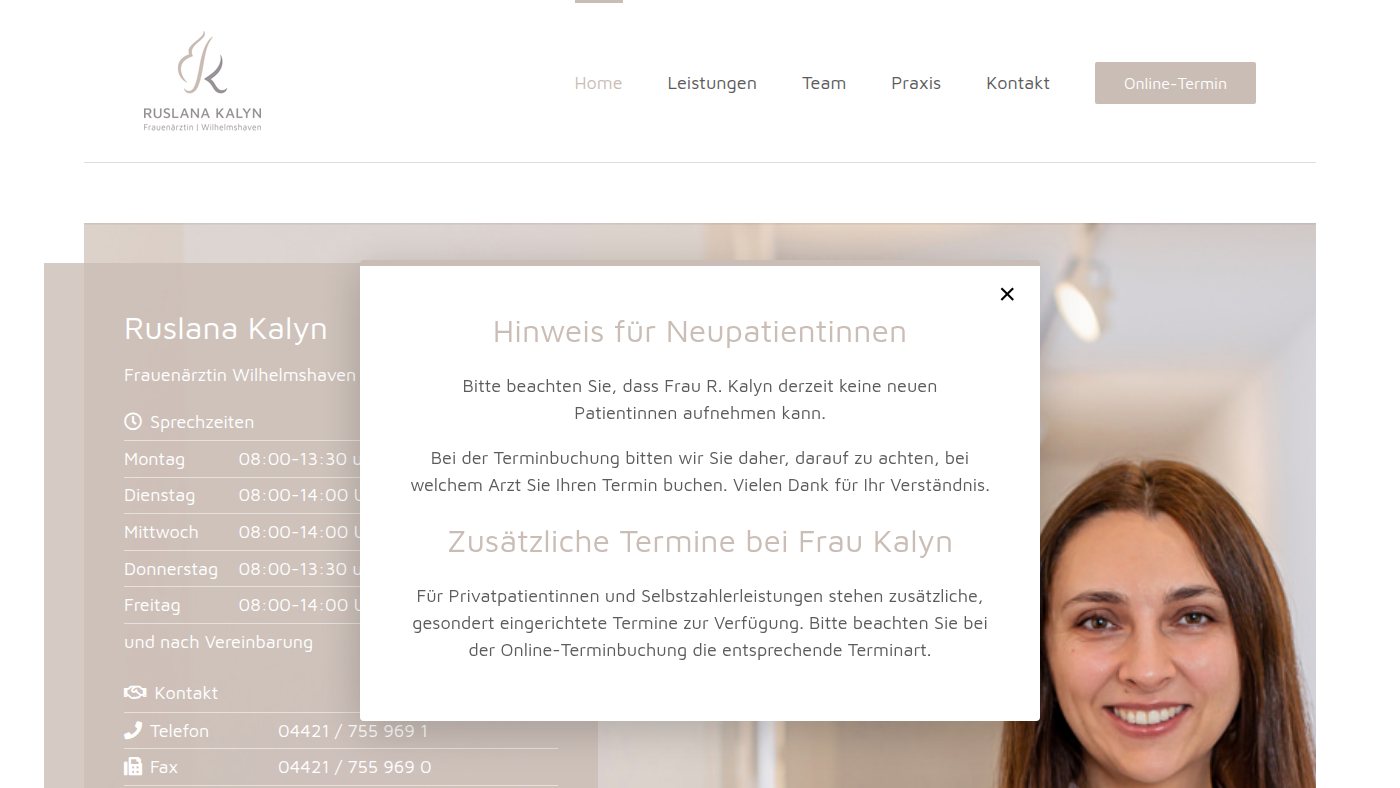 The home page of frauenarzt-wilhelmshaven-kalyn.de