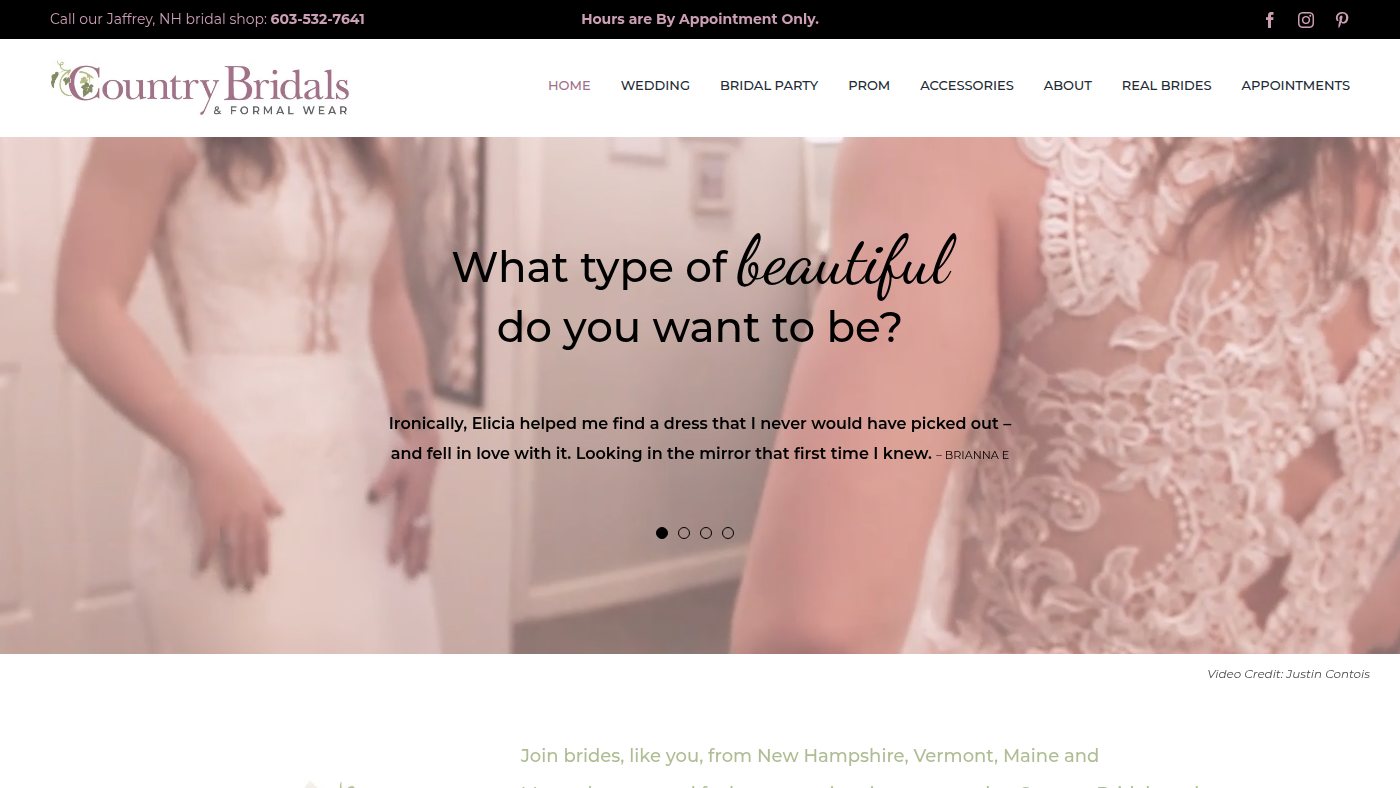 The home page of countrybridals.com