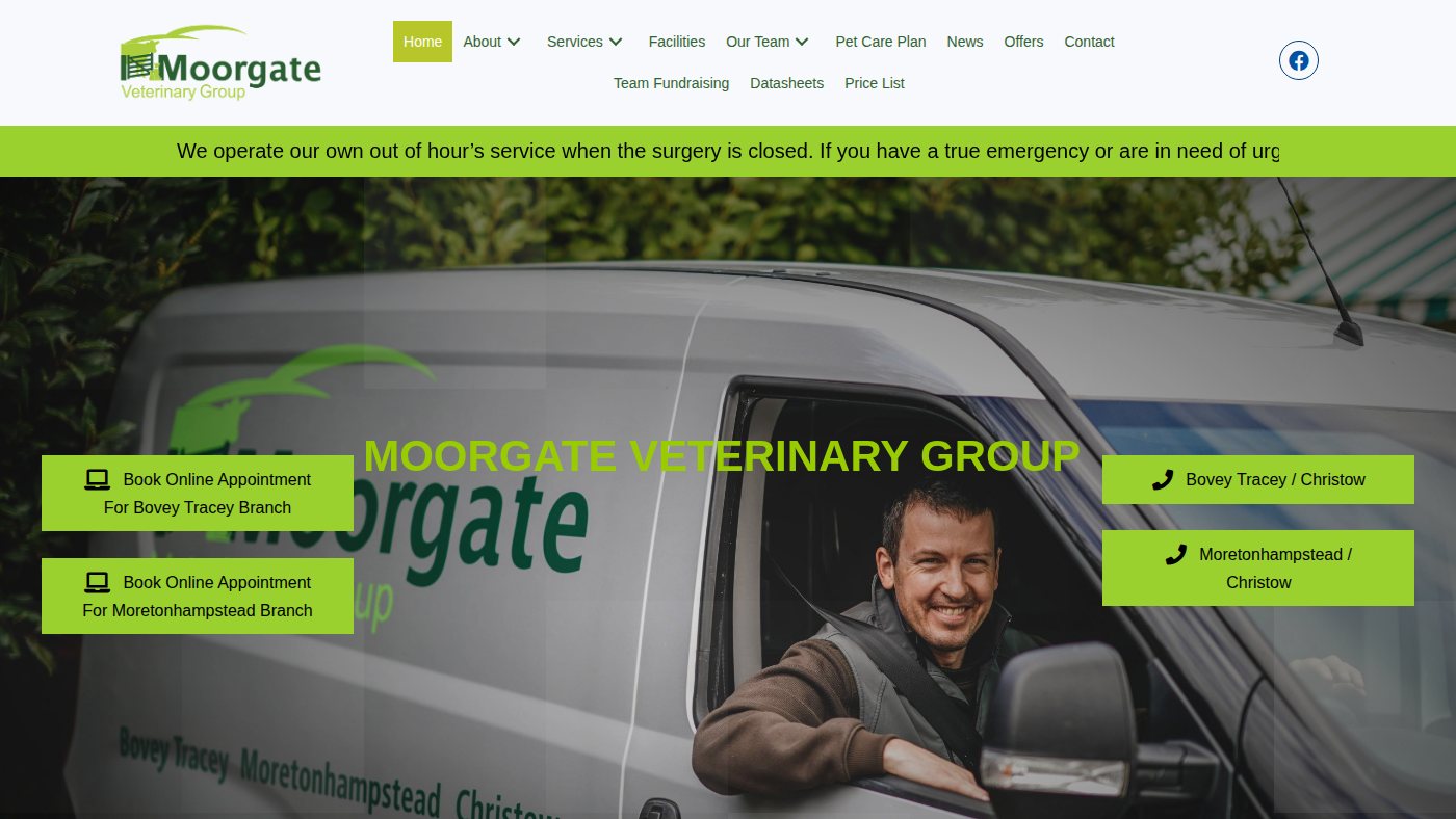 The home page of moorgatevets.co.uk