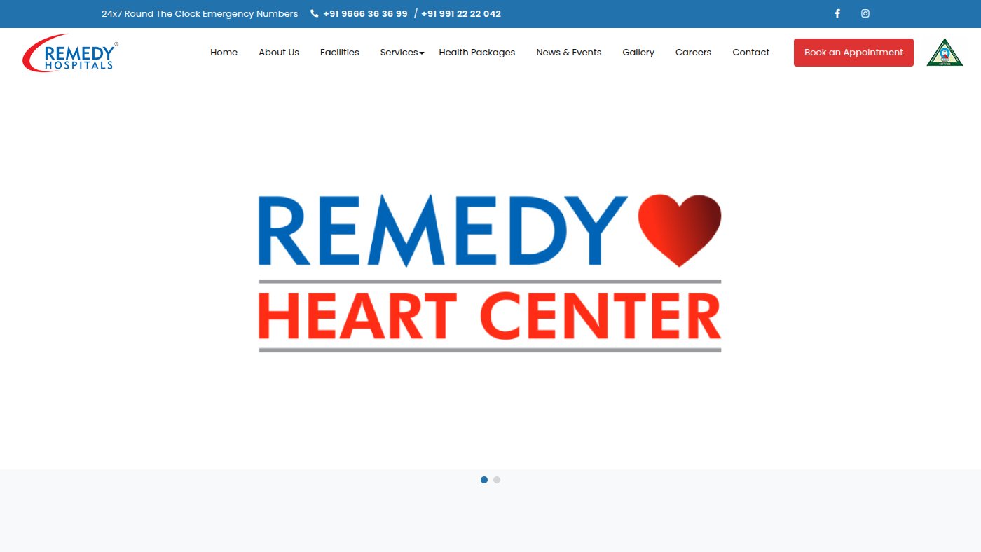 The home page of remedyhospitals.in