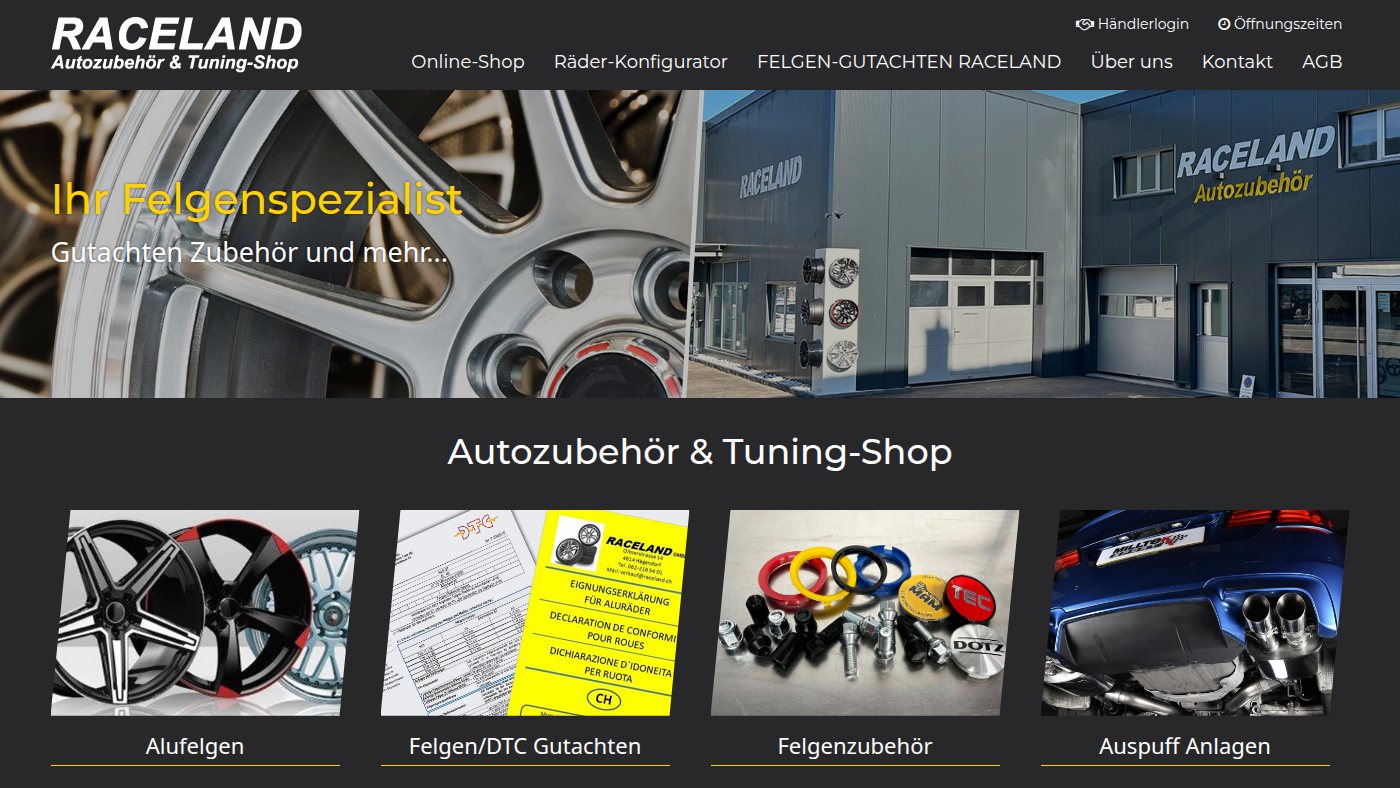 The home page of raceland.ch