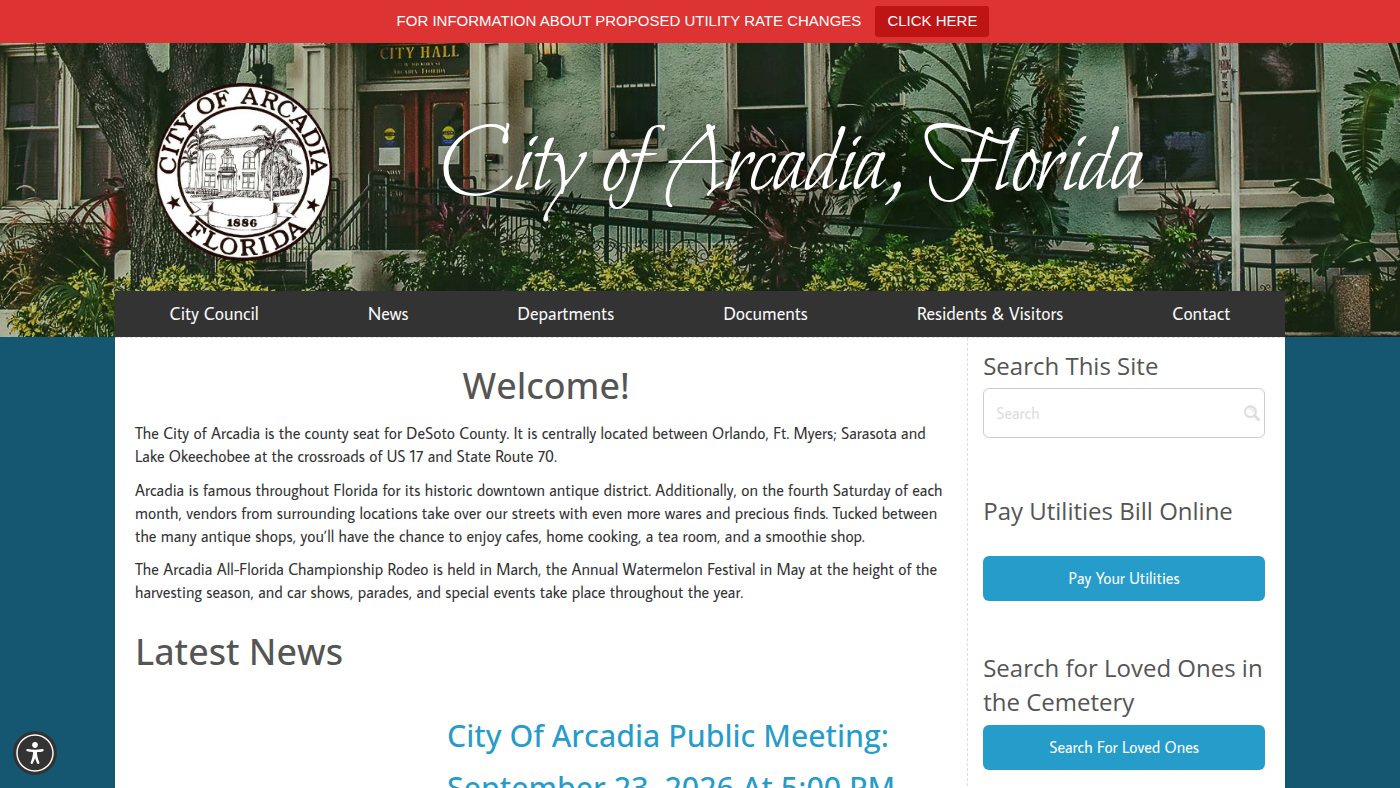 The home page of arcadia-fl.gov