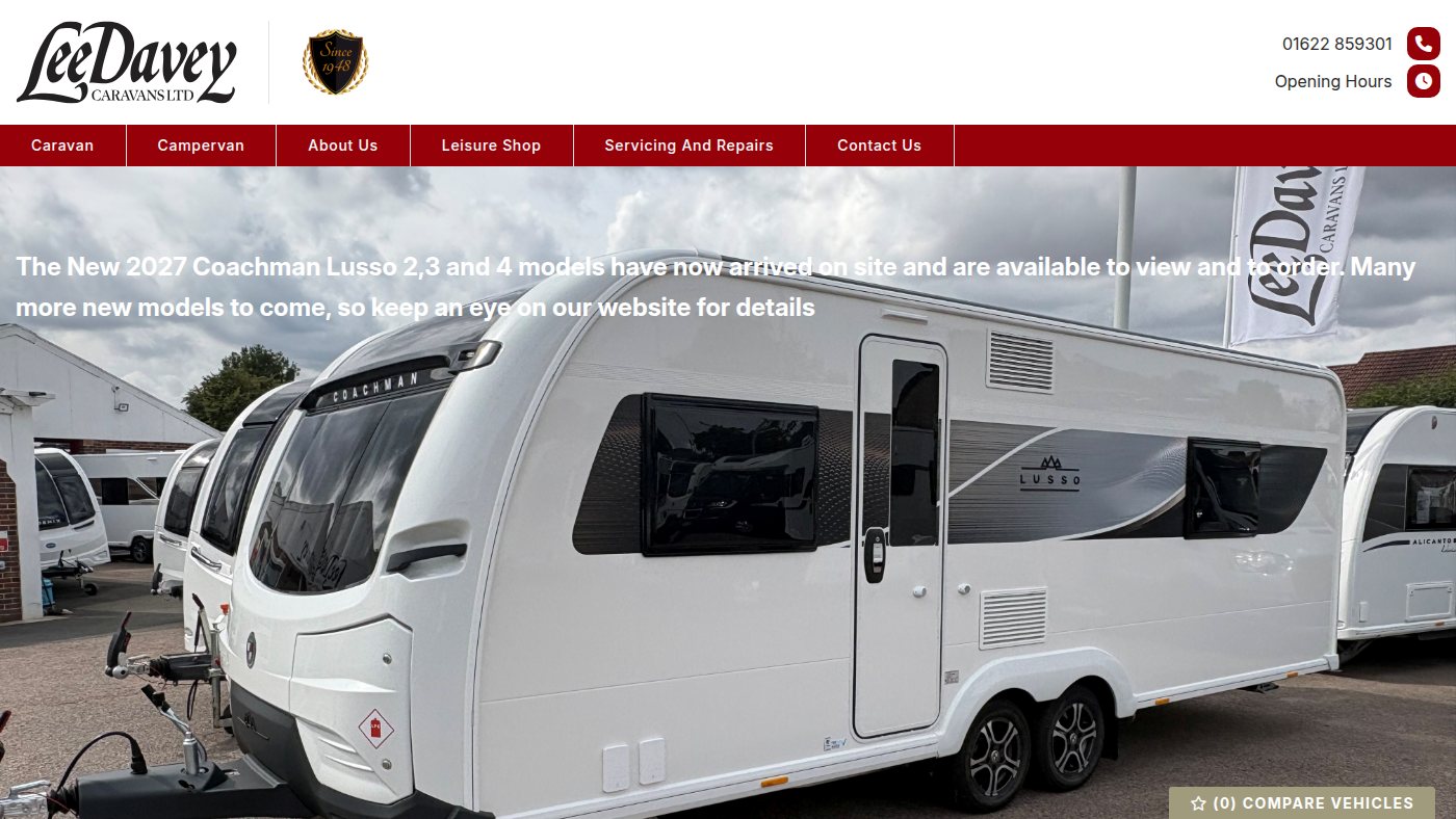 The home page of leedaveycaravans.co.uk