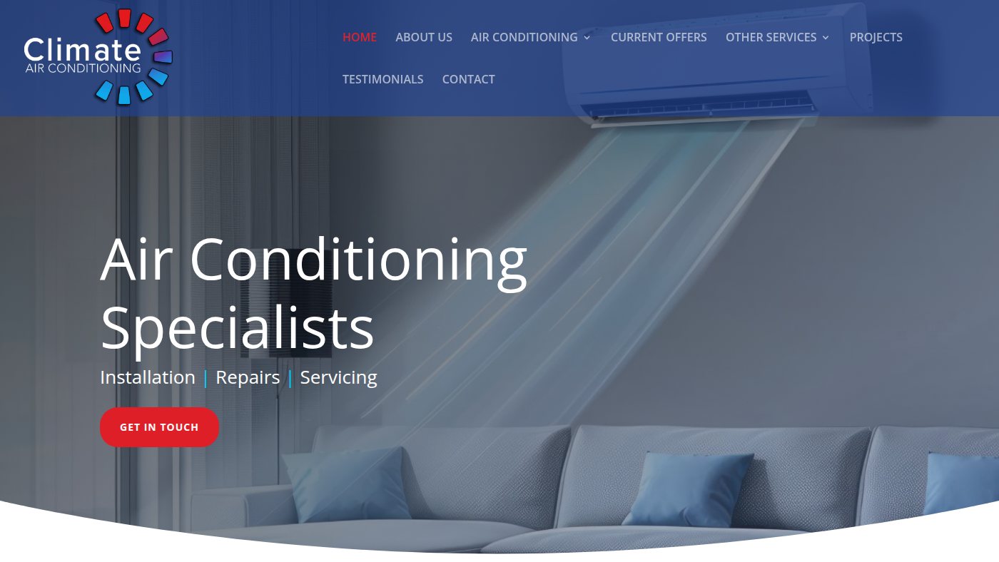 The home page of climateairconditioning.co.uk