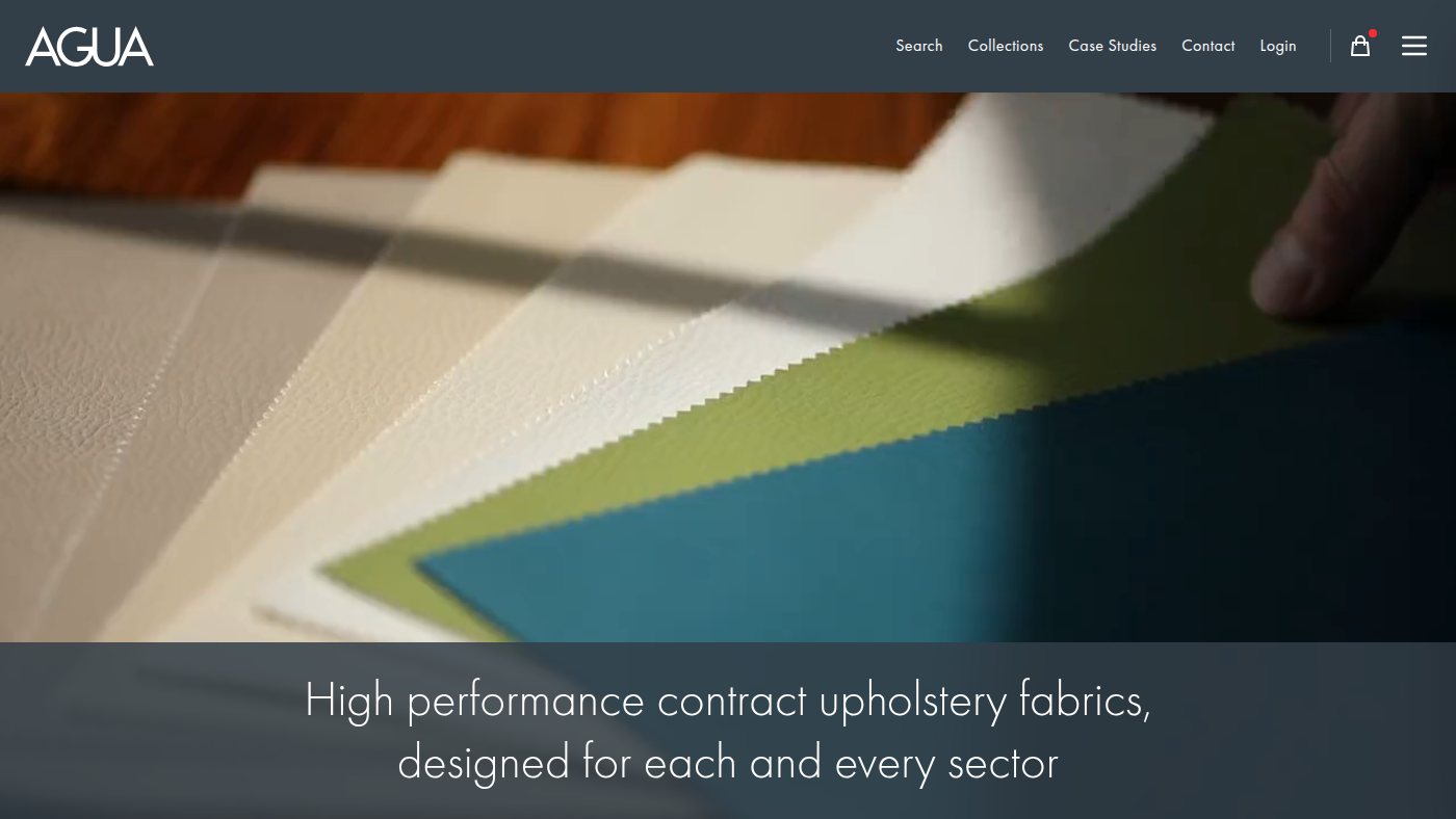 The home page of aguafabrics.com