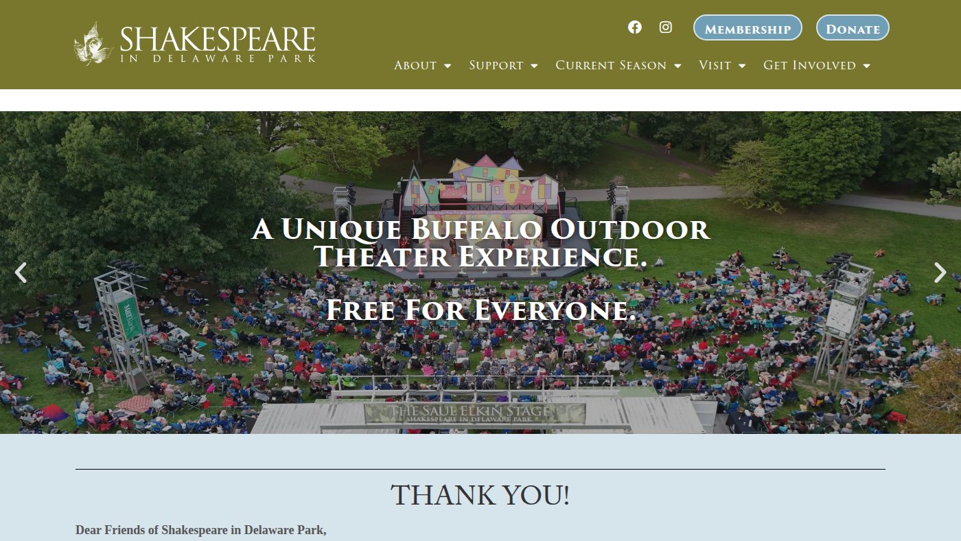 The home page of shakespeareindelawarepark.org