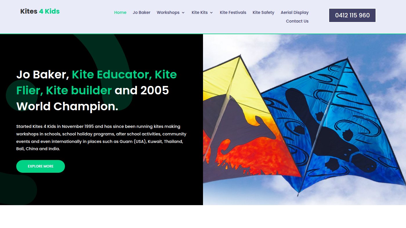 The home page of kites4kids.com.au