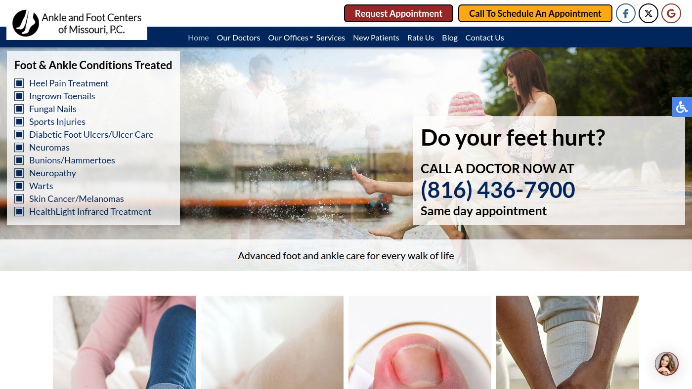 The home page of ankleandfootcentersofmissouri.com