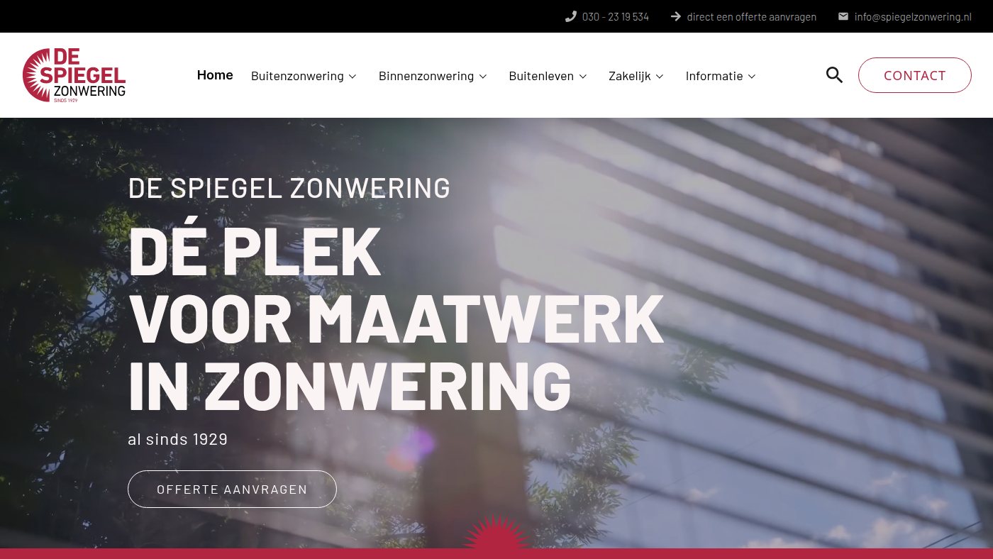 The home page of spiegelzonwering.nl