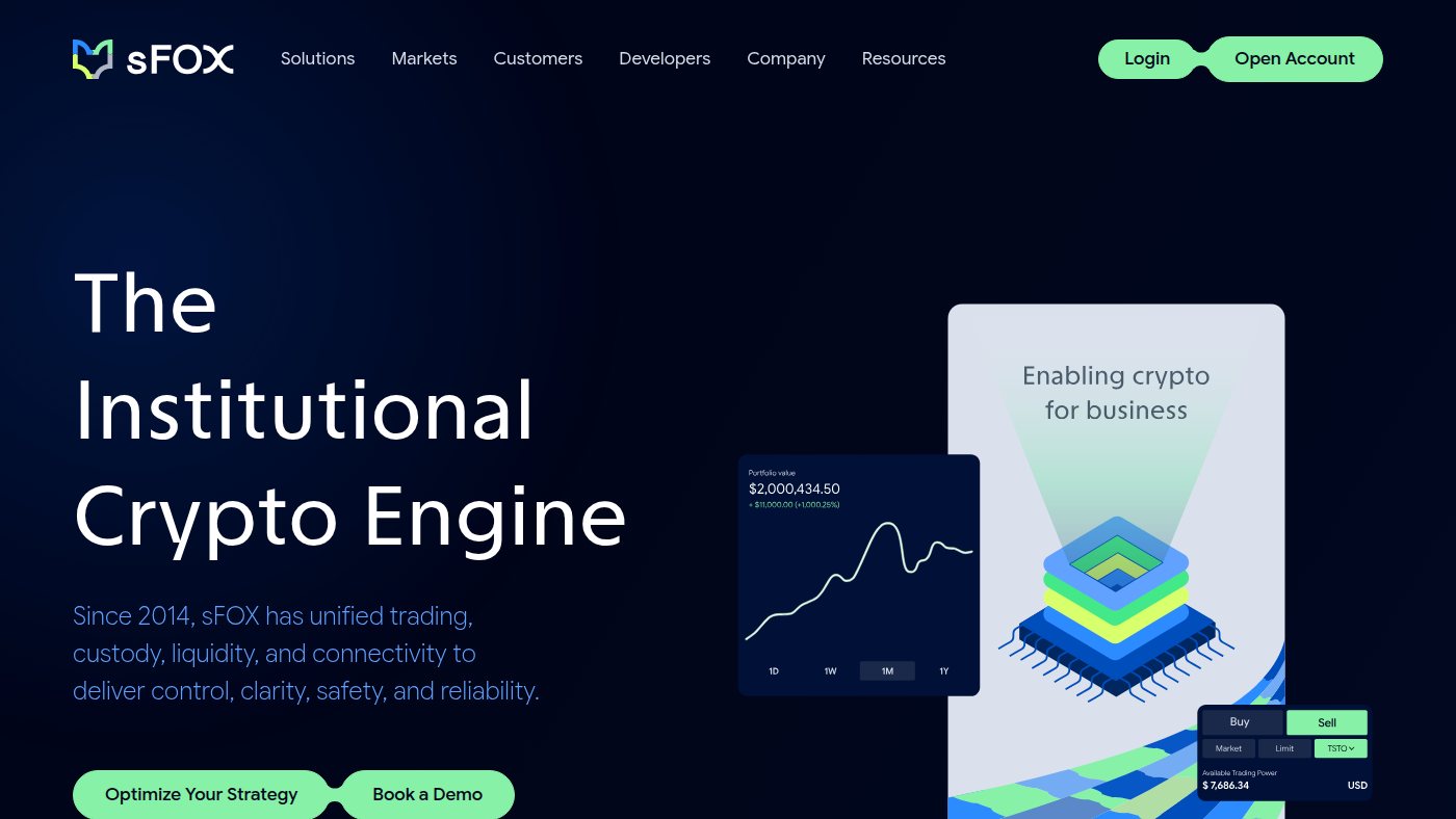 The home page of sfox.com